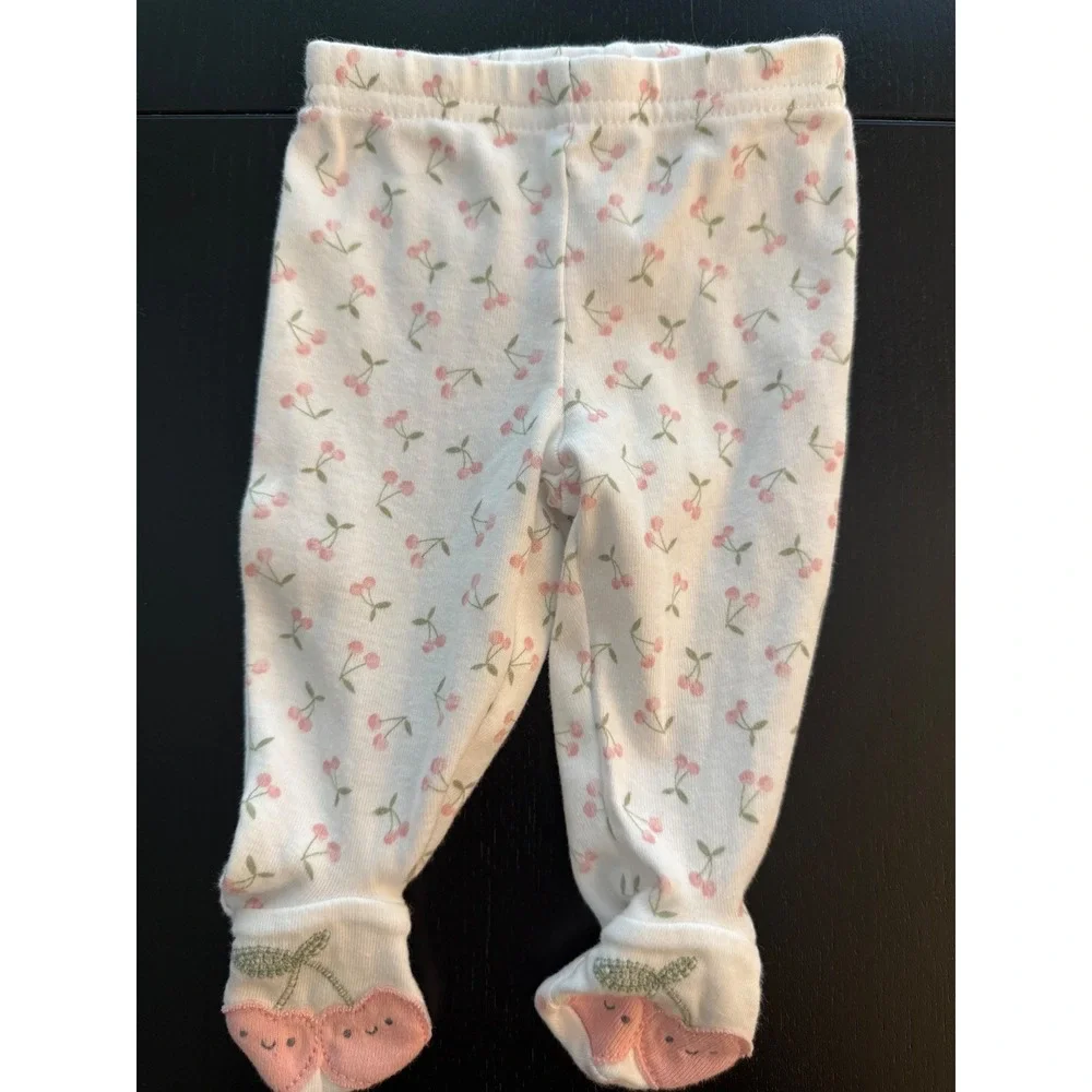 Carter's‎ Newborn Footed Fruit Pajama PJ Pants Baby White/Pink Infant Sleepwear
